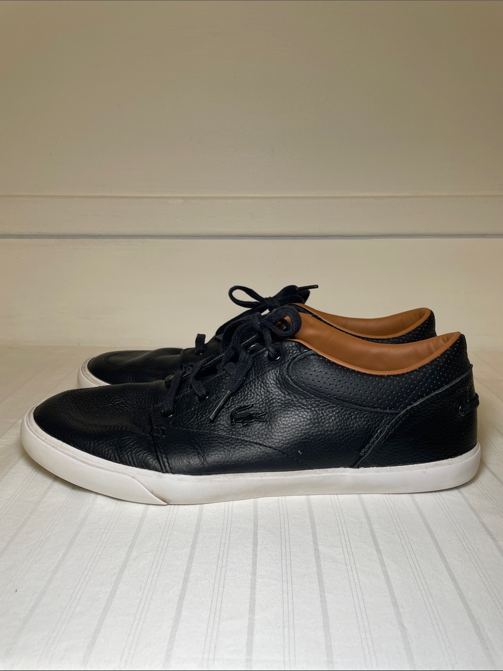 Lacoste bayliss black leather lace up casual sneakers men’s size 10.5